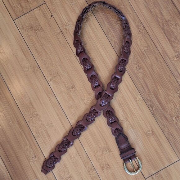 Vintage Classic Aimee Lynn Large Leather Belt Woven Braided Antique Brown 90's - Picture 8 of 16